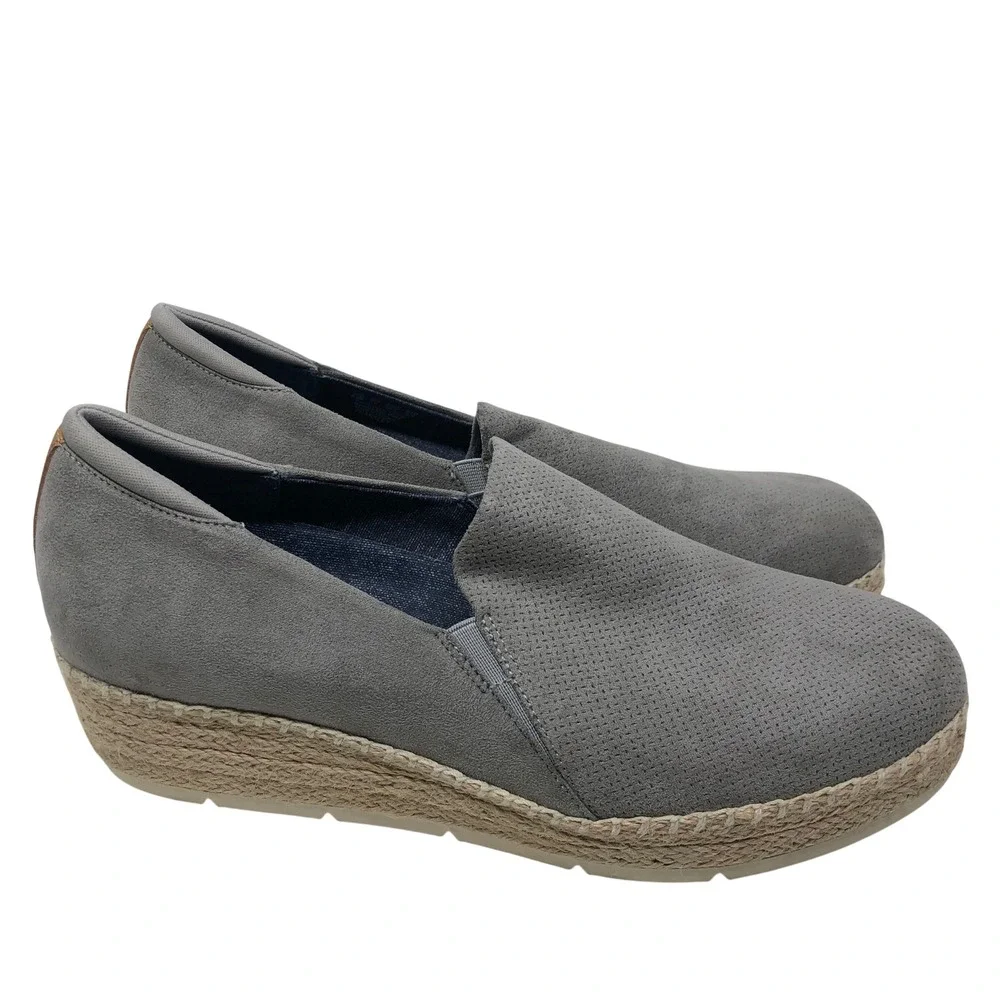 Dr. Scholls Frankley Wedge Sneaker Womens 9.5 Grey Perforated Espadrille Slip On